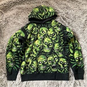 Supreme Black and Green Skull Hoodie Medium